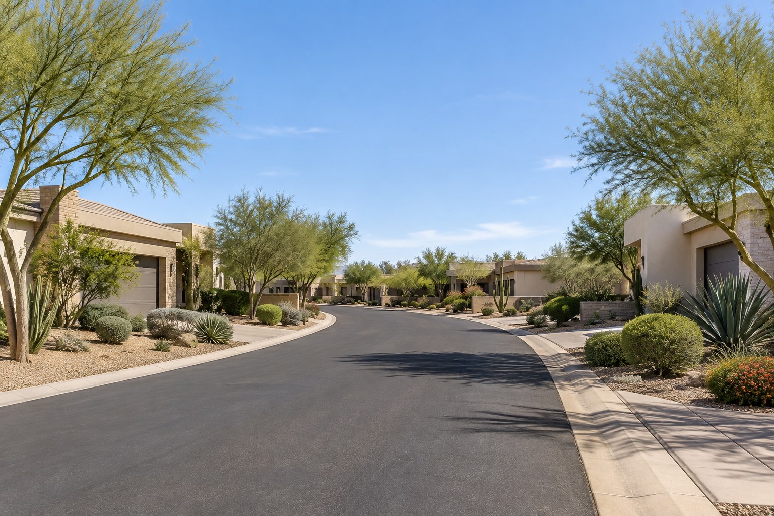 A quiet residential Scottsdale Arizona street, illustrative