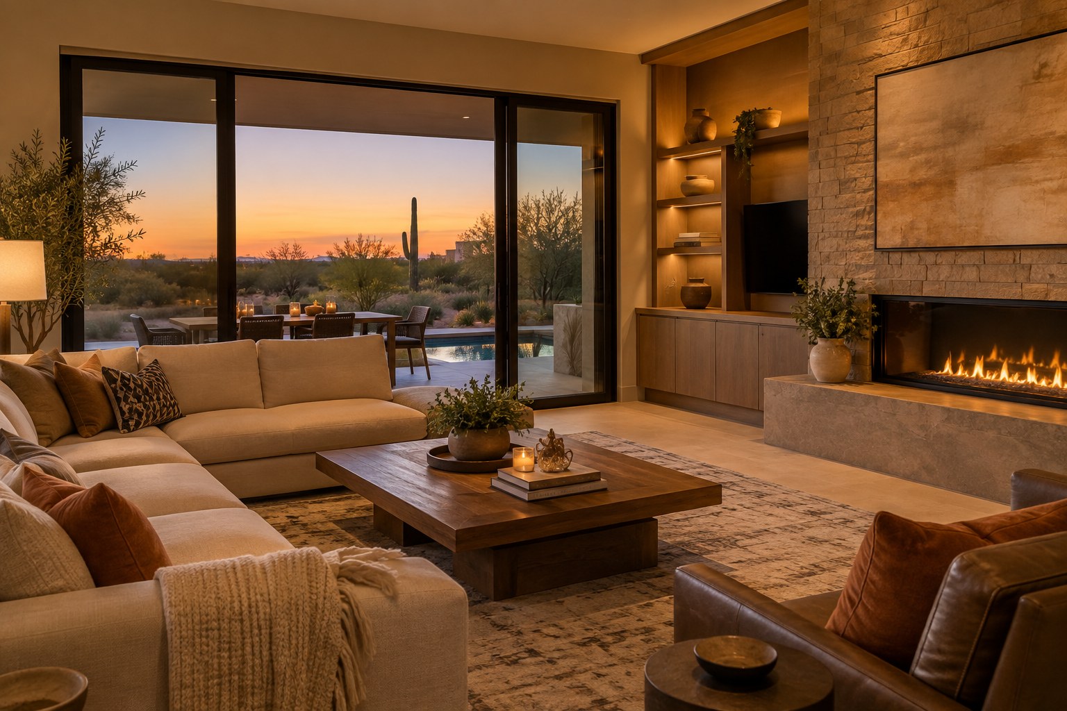 A cozy Scottsdale Arizona living room, illustrative